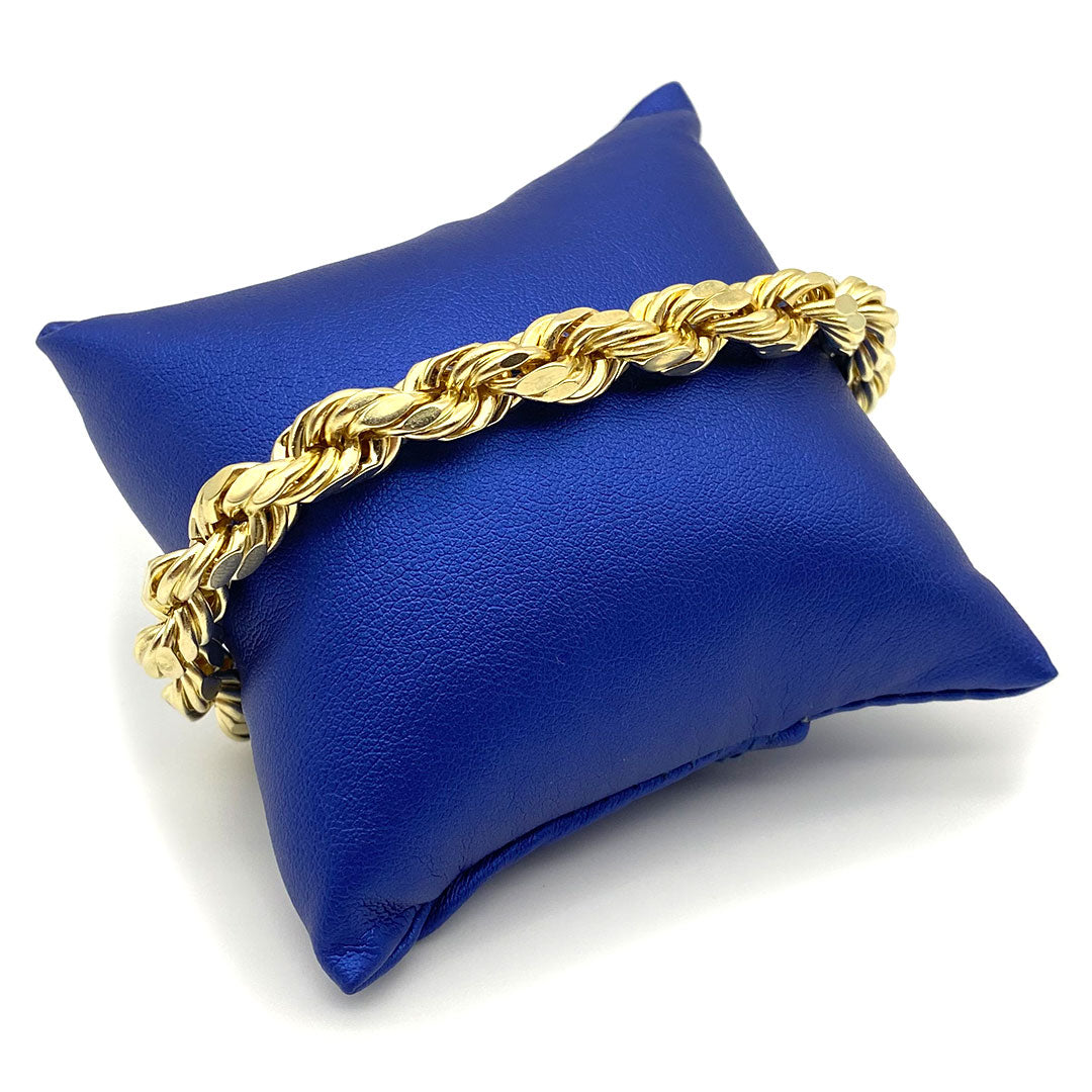 10k Hollow Diamond Cut Rope Bracelet 8mm on Blue Pillow